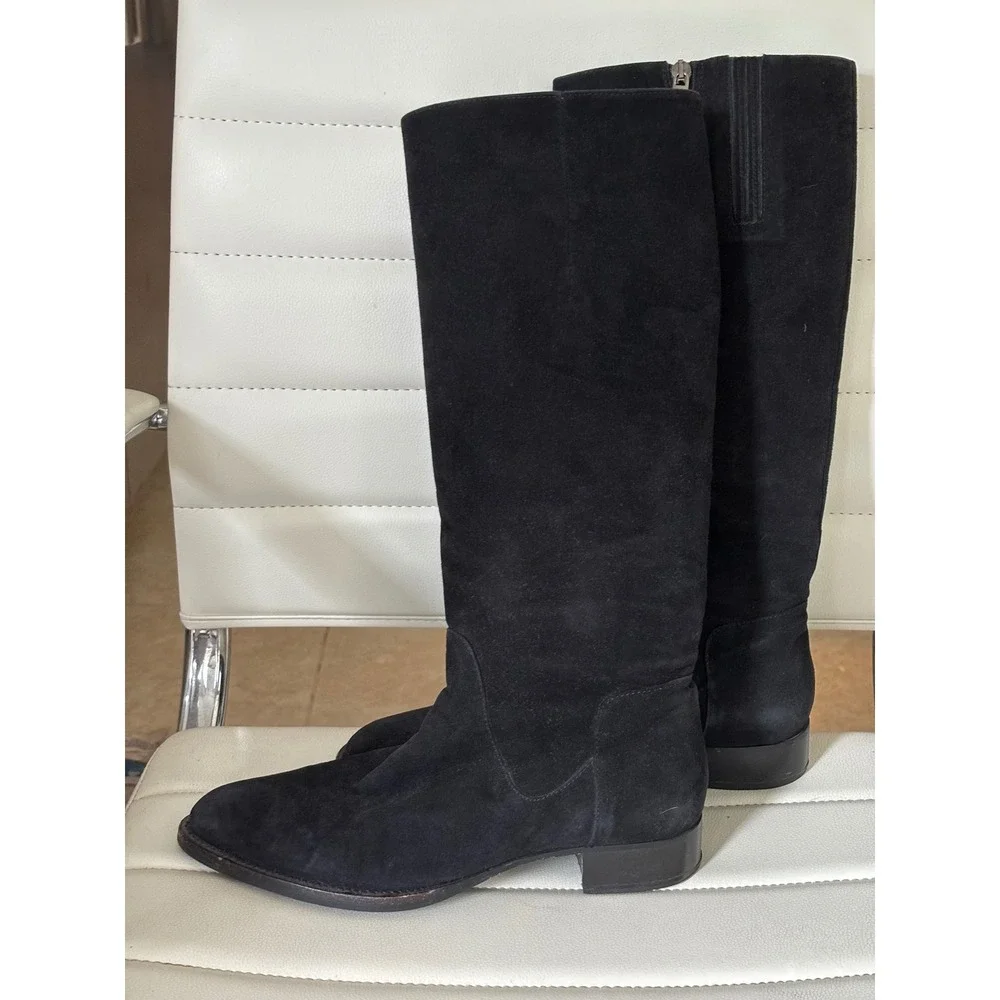 Aquatalia Marvin K Black Suede Tall Boots Made in Italy Pointed Toe Size 9
